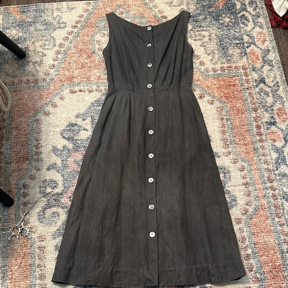 Anne Klein Vintage Charcoal Linen Midi Dress - Picture 5 of 7